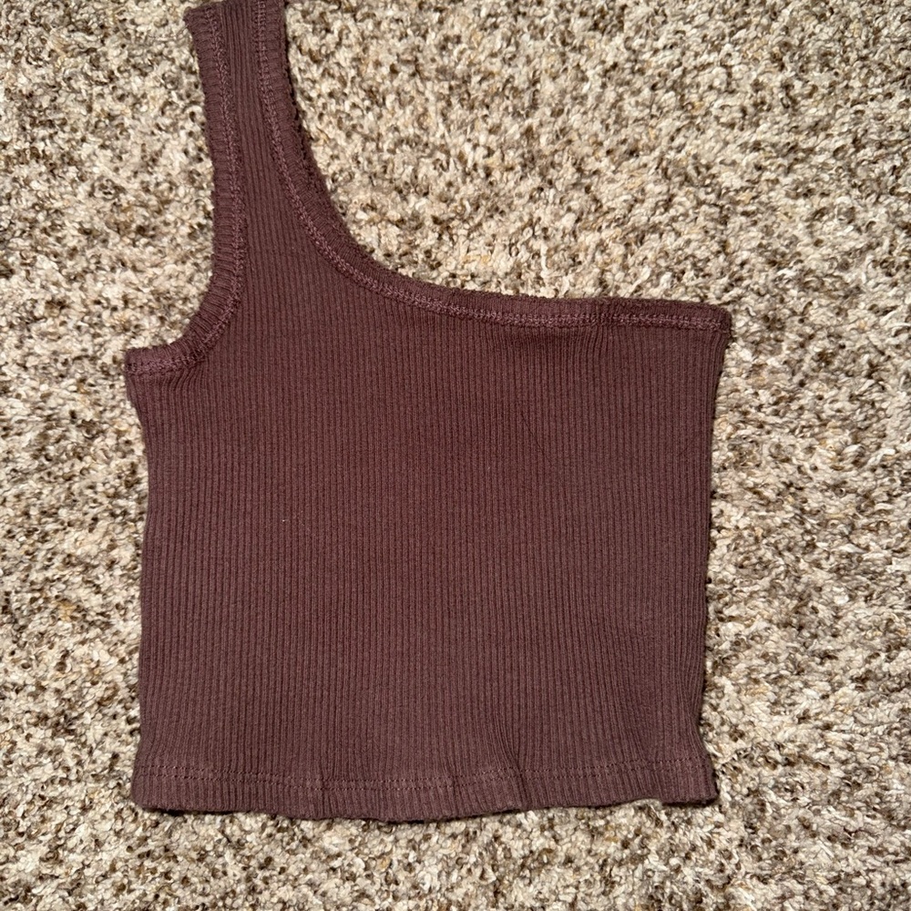 Full Tilt Brown Asymmetrical Ribbed Tank Top